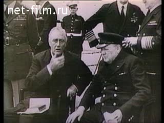 Footage A meeting of Churchill and Roosevelt aboard the battleship English. (1941)