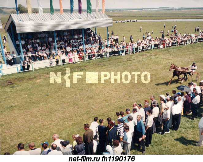 Horse racing during the Tatar national holiday Sabantuy in the village of Muslyumovo