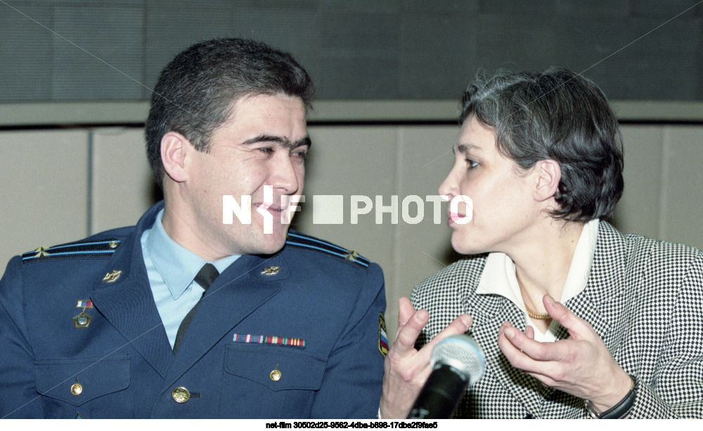Press conference of the crew of the Soyuz TM-29 spacecraft in Star City