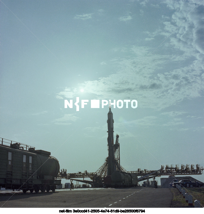 Preparations for the launch of the Soyuz T-9 spacecraft at the Baikonur Cosmodrome