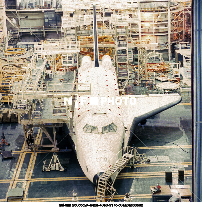 Pre-launch preparation of the Buran orbital spacecraft at Baikonur