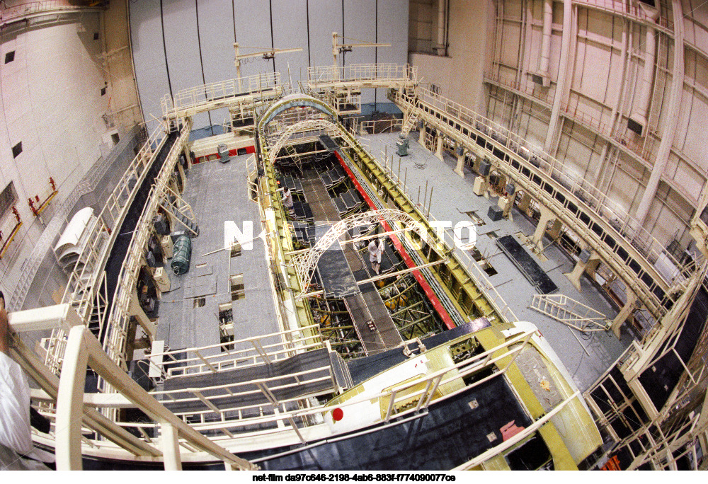 Assembly of the model of the orbital ship "Buran" at Baikonur