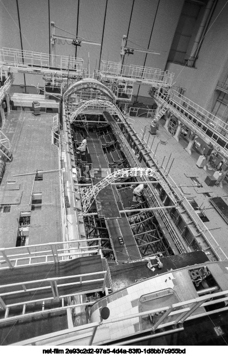 Assembly of the model of the orbital ship "Buran" at Baikonur