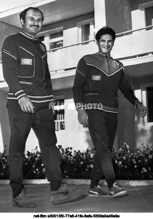 The crew of the Soyuz-21 spacecraft at Baikonur