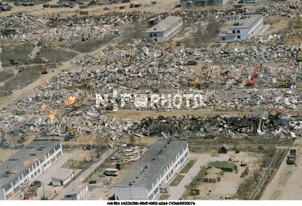 Consequences of the earthquake in the village of Neftegorsk