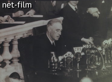 Footage F. Roosevelt's speech in Congress. (1945)