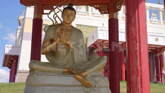 Kalmykia, Elista, city center, Golden Abode of Buddha Shakyamuni Buddhist Temple. A statue of