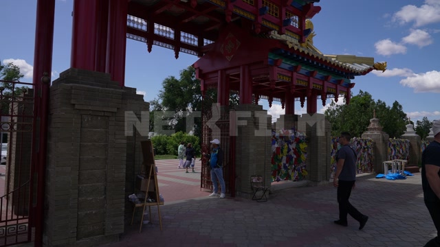 Kalmykia, Elista, city center, Buddhist temple Golden Abode of Buddha Shakyamuni, main gate