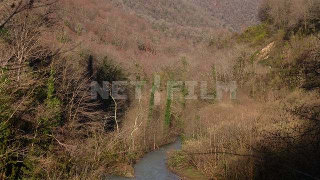 Абхазия, осень, день, горы. Панорама на горную реку
