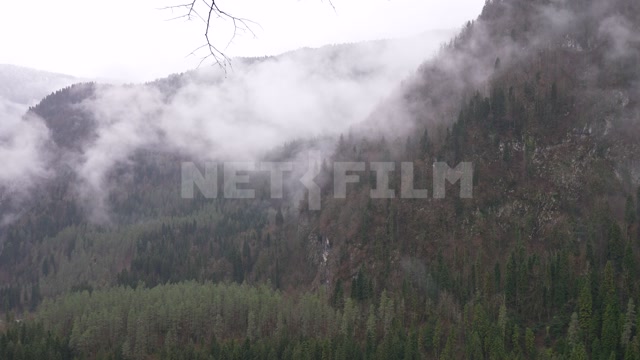 Abkhazia, autumn, day, fog, panorama of mountains, valley