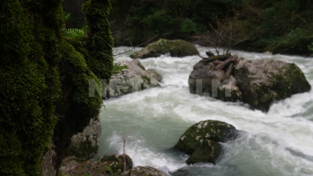 Абхазия, осень, день. Горы, горная река, камни, течение