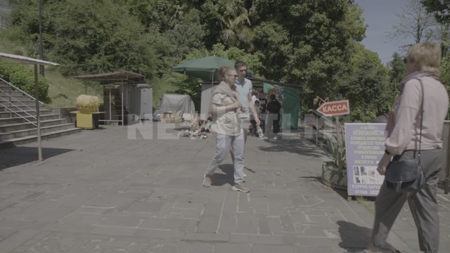 Abkhazia, Sukhum, summer, daytime. Park, souvenir shop. Monkey nursery, "Cashier" sign