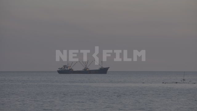 Abkhazia, Sukhumi, evening, twilight. Black Sea, ship