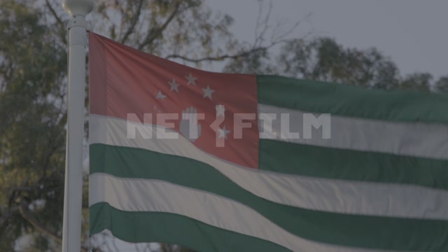 Abkhazia, Sukhum. The Abkhazian flag on a flagpole