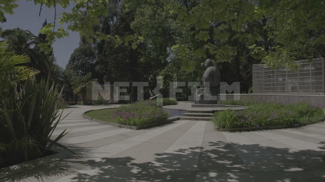 Abkhazia, Sukhumi, monkey nursery grounds. Enclosures, cages, monkey sculpture