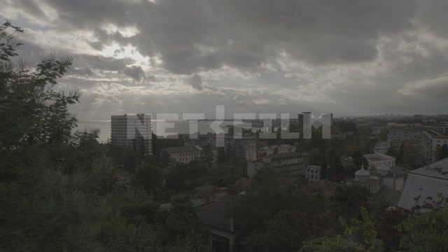Abkhazia, Sukhumi, evening, aerial view of the city, sea